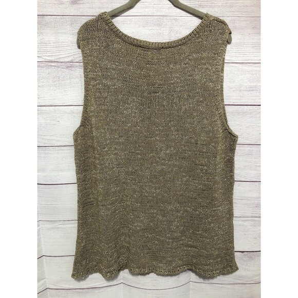 Coldwater Creek Taupe  Knit Tank Top Crocheted Edges Stretch Sz 2X 20-22 EUC - Picture 6 of 8